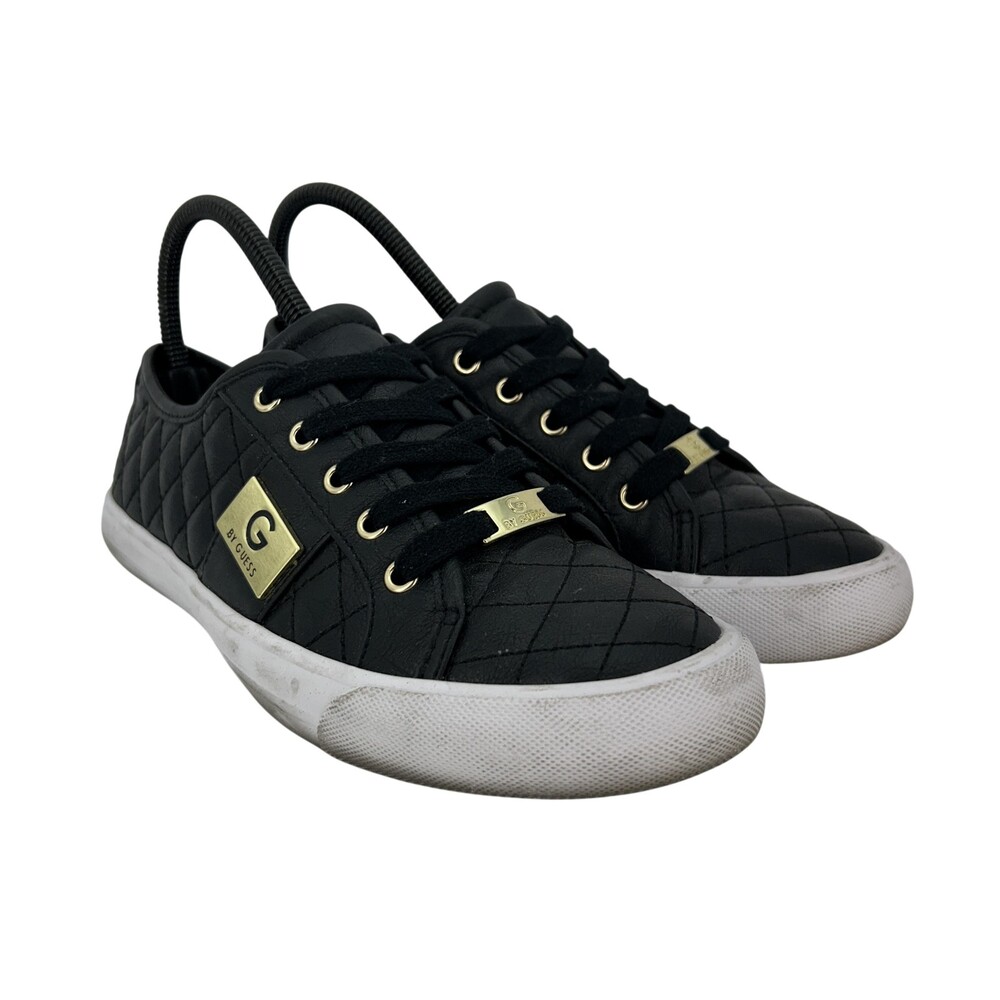 Guess Shoes Womens Size 6.5 Black Quilted Logo Casual Low Top Sneakers